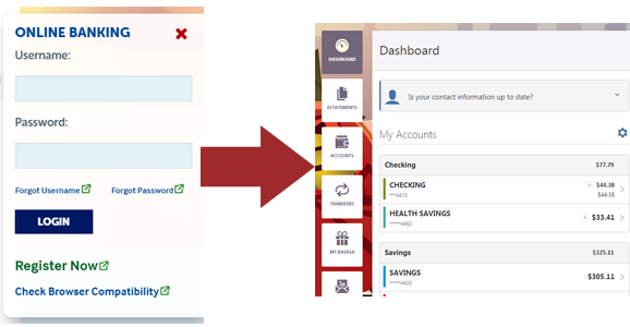 Go directly from entering your username and password to your online banking dashboard. 