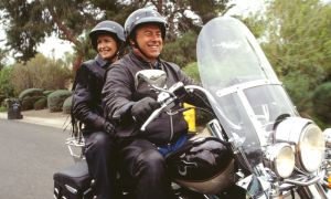 Couple on motorcycle