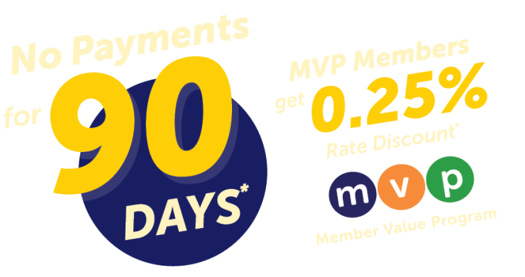 No payments for 90 days and MVP members get 0.25% rate discount*